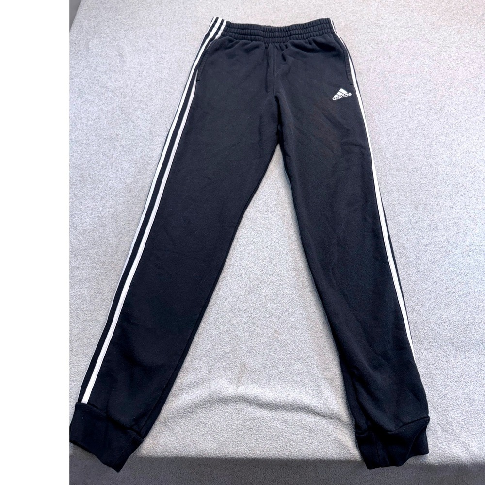 Adidas Jogger Sweatpants Kids Large 14/16 Black 3-Stripe Regular Fit Fleece